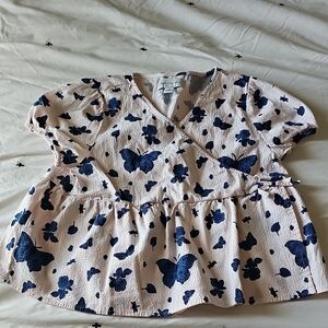 Charming Kids Blouse with Navy Butterfly Print